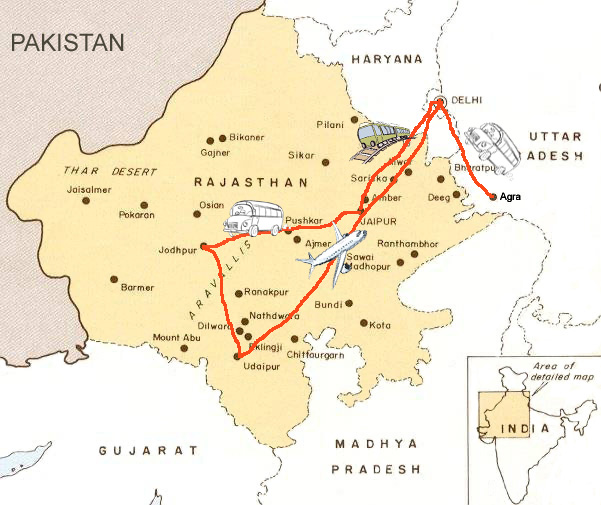 mapa Radžastan, India